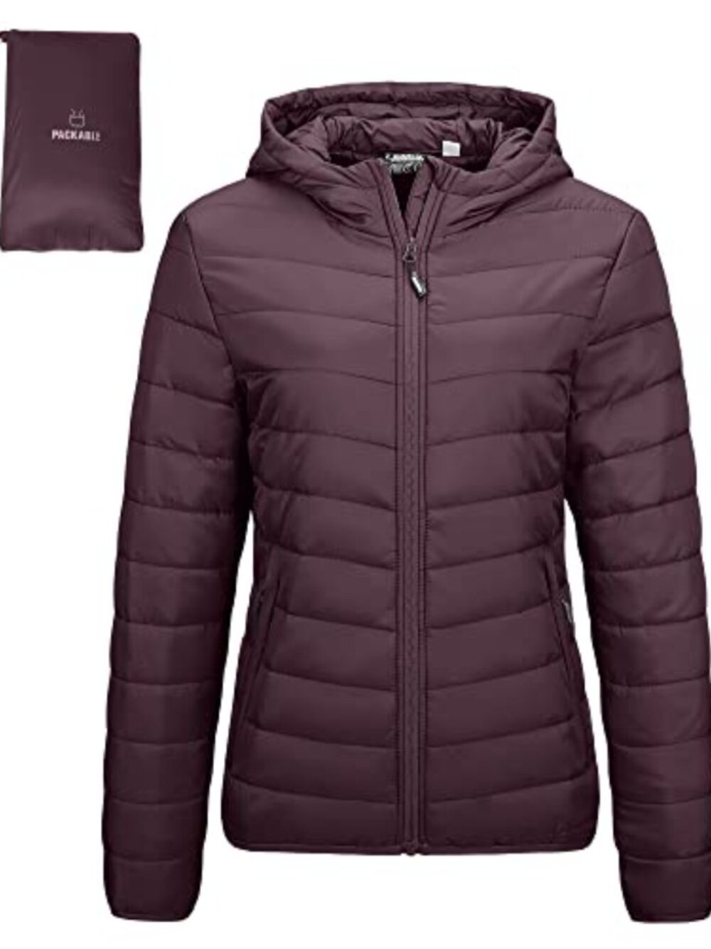 Packable Lightweight Full-Zip Puffer Jacket with Hood Quilted Winter Coat
